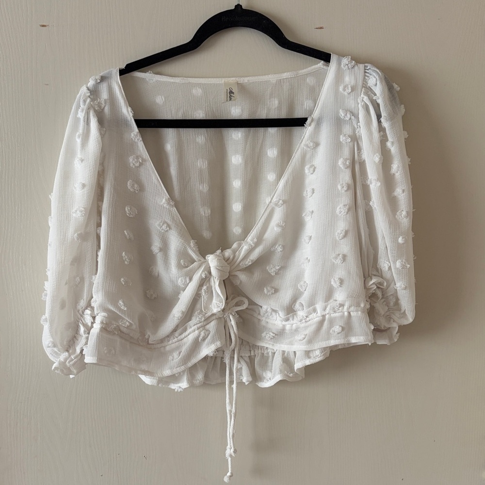 Mahina White Tie-Front Blouse | Size L